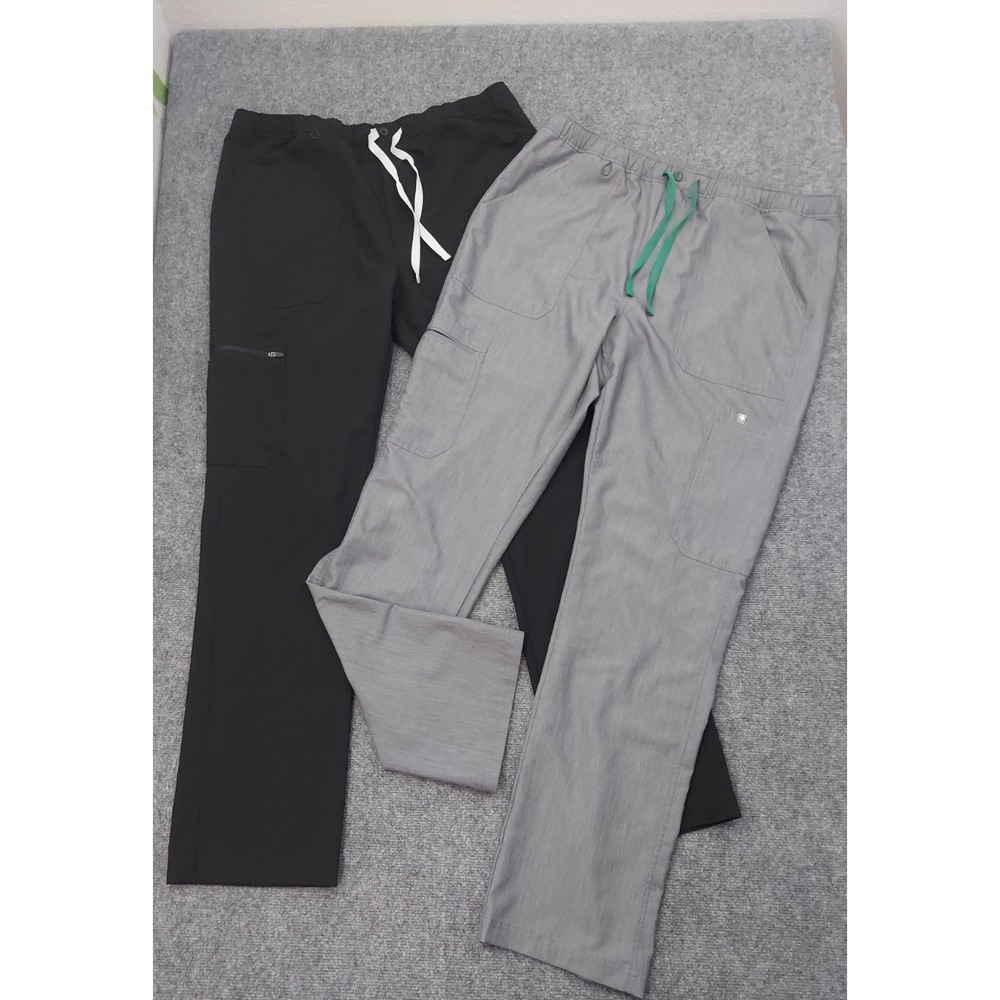 Lot 2 FIGS Scrub Bottoms Extra Large Tall XLT Black Gray Cargo Technical Medical